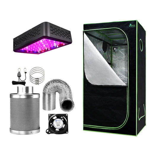 Greenfingers Grow Tent 600W LED Grow Light 60X60X140cm Mylar 4 Ventilation"